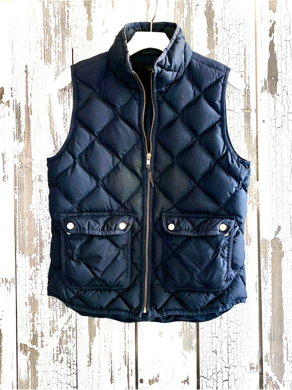 J. Crew Navy ‘Excursion’ Quilted Down Puffer Vest With Gold Hardware. Size S - Picture 5 of 6